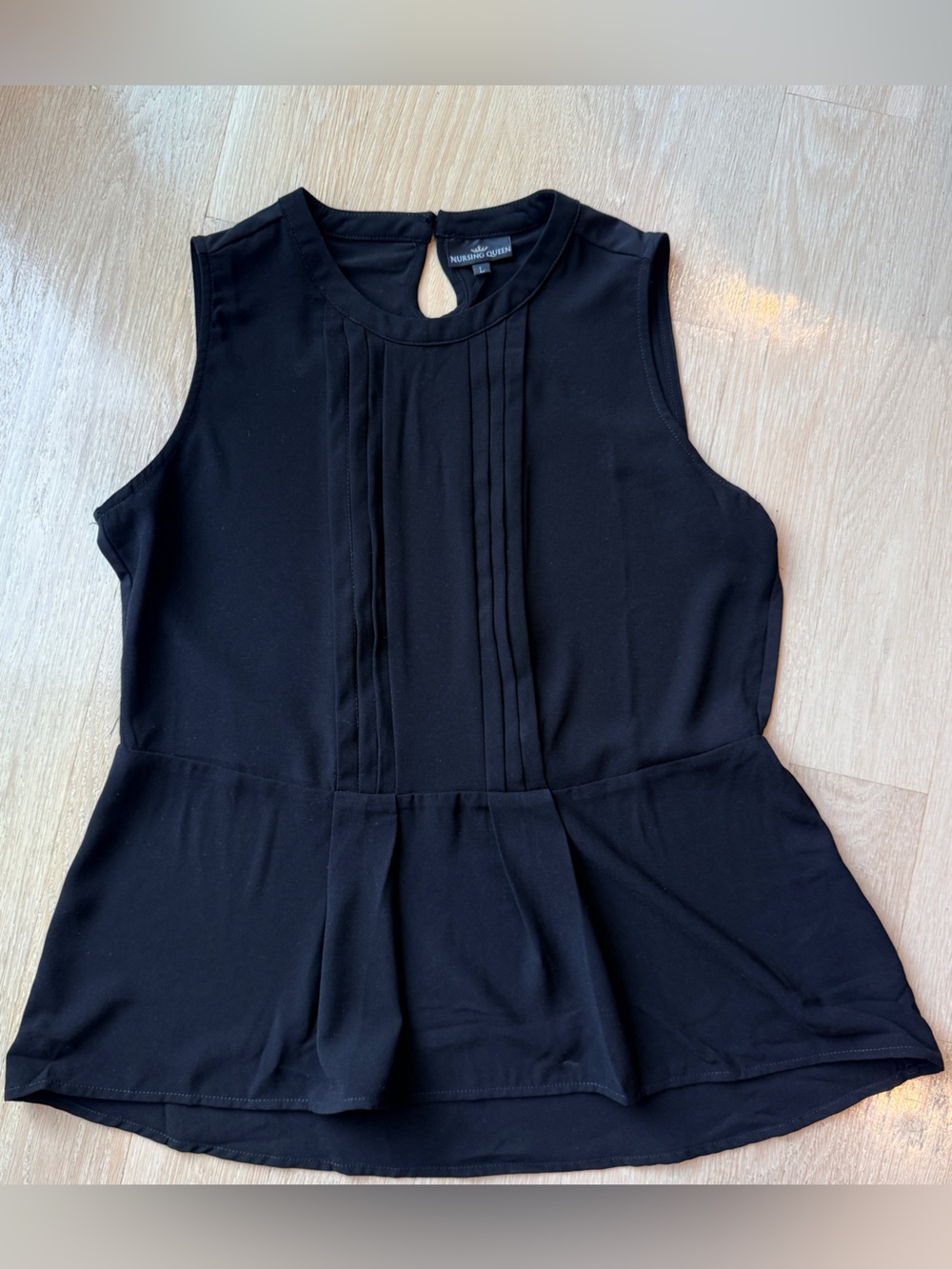 Nursing Queen Pleated Peplum Nursing/Pumping Sleeveless Top - Black - Size L